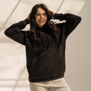 Black Melton Oversized Hoodie