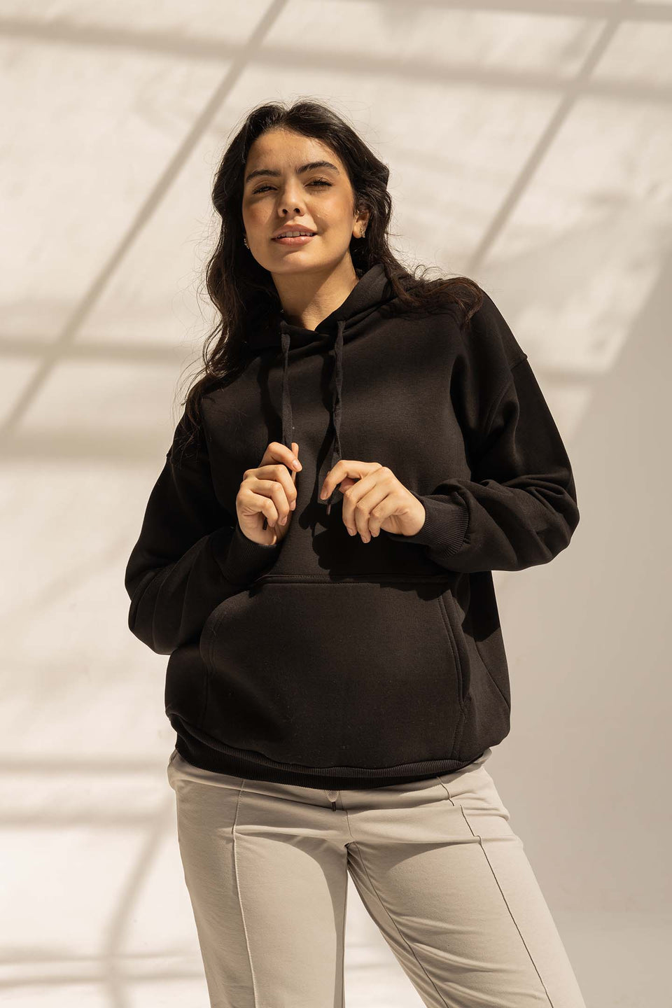 Black Melton Oversized Hoodie