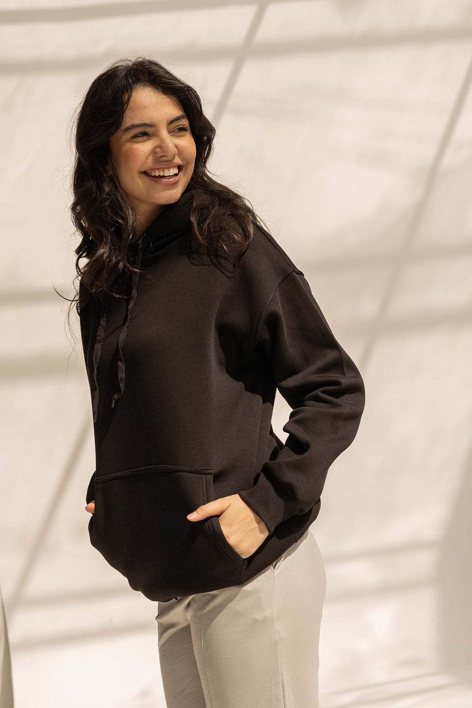 Black Melton Oversized Hoodie