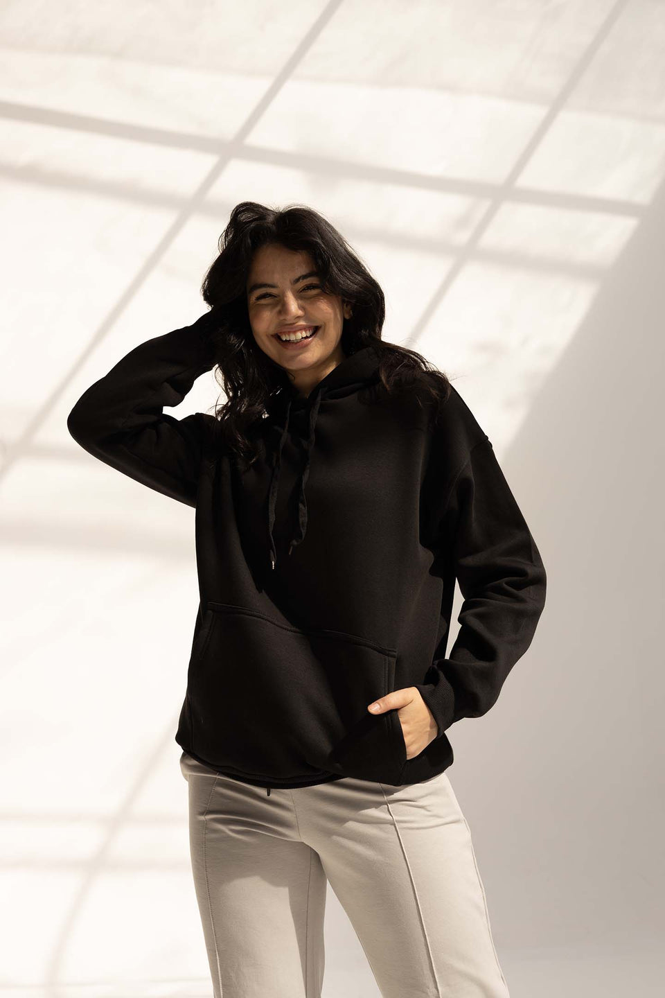 Black Melton Oversized Hoodie