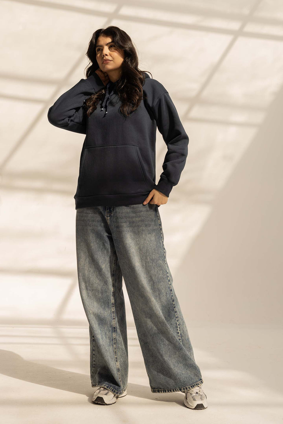 Navy Melton Oversize Hoodie