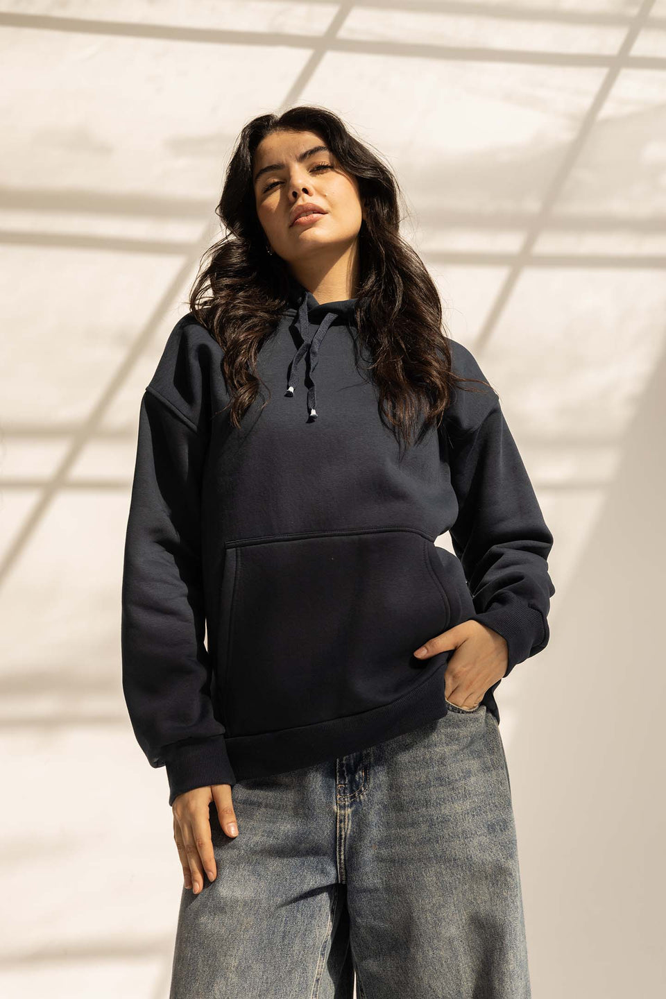 Navy Melton Oversize Hoodie