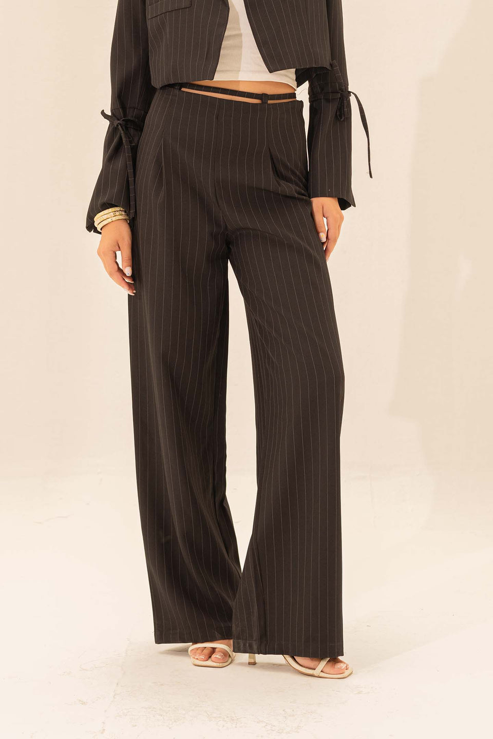 Black Striped Tailored Pants