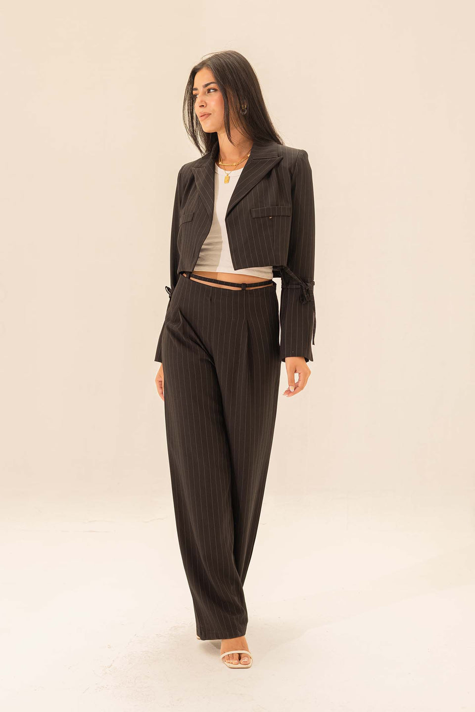 Black Striped Tailored Pants