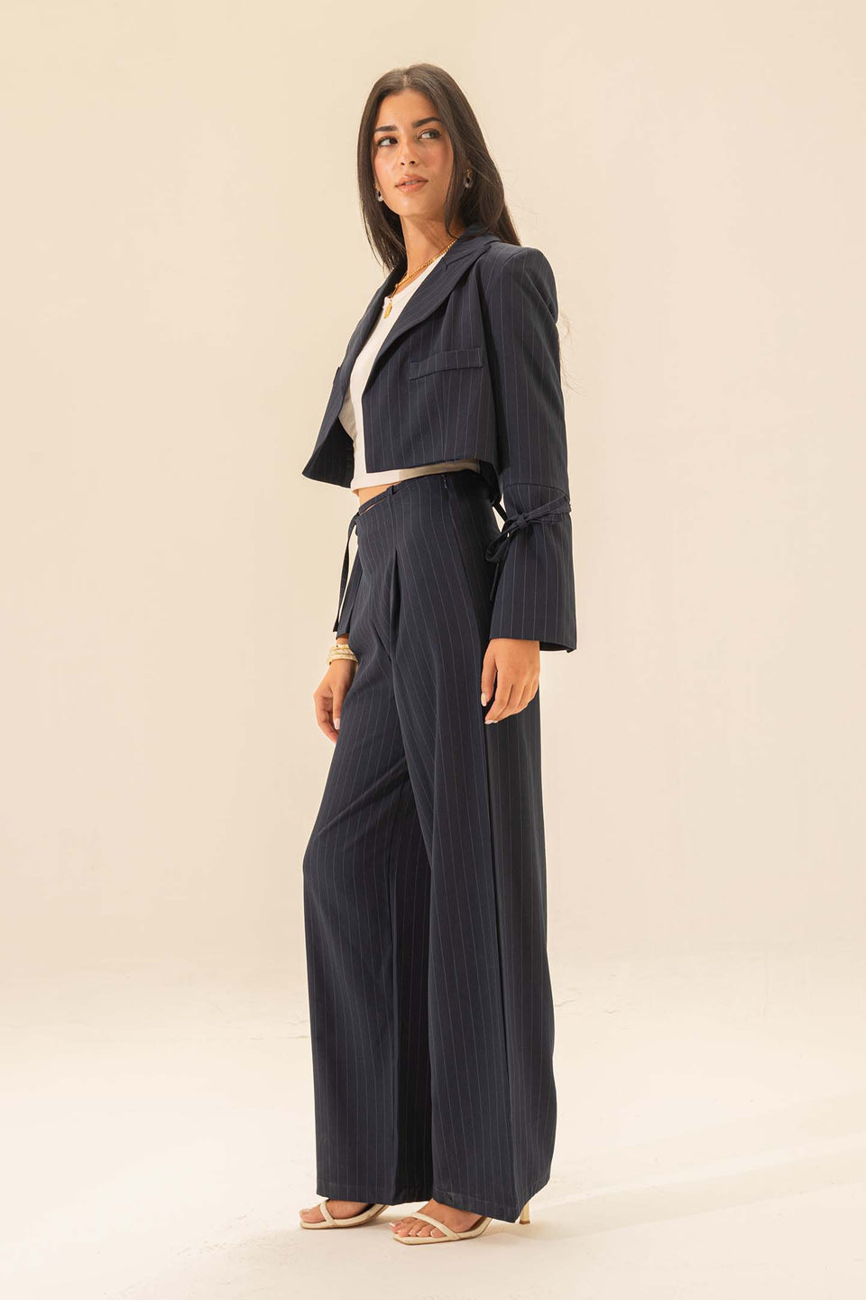 Navy Striped Tailored Pants