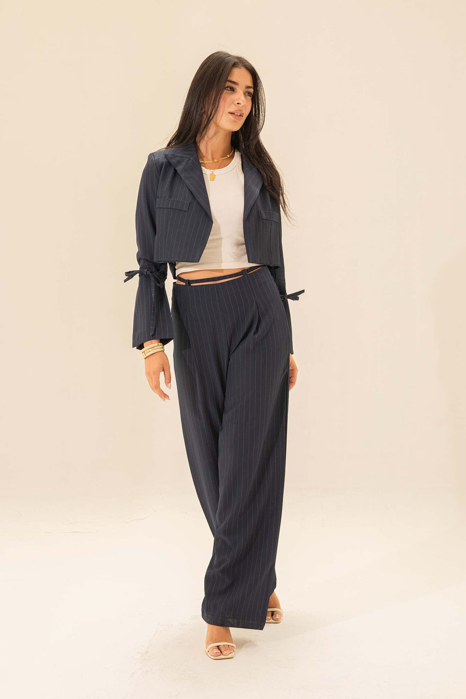 Navy Striped Tailored Pants