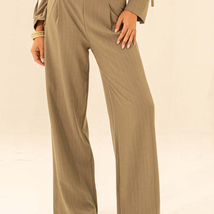 Olive Striped Tailored Pants