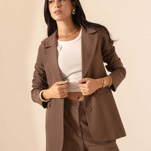 Brown Striped Formal Blazer