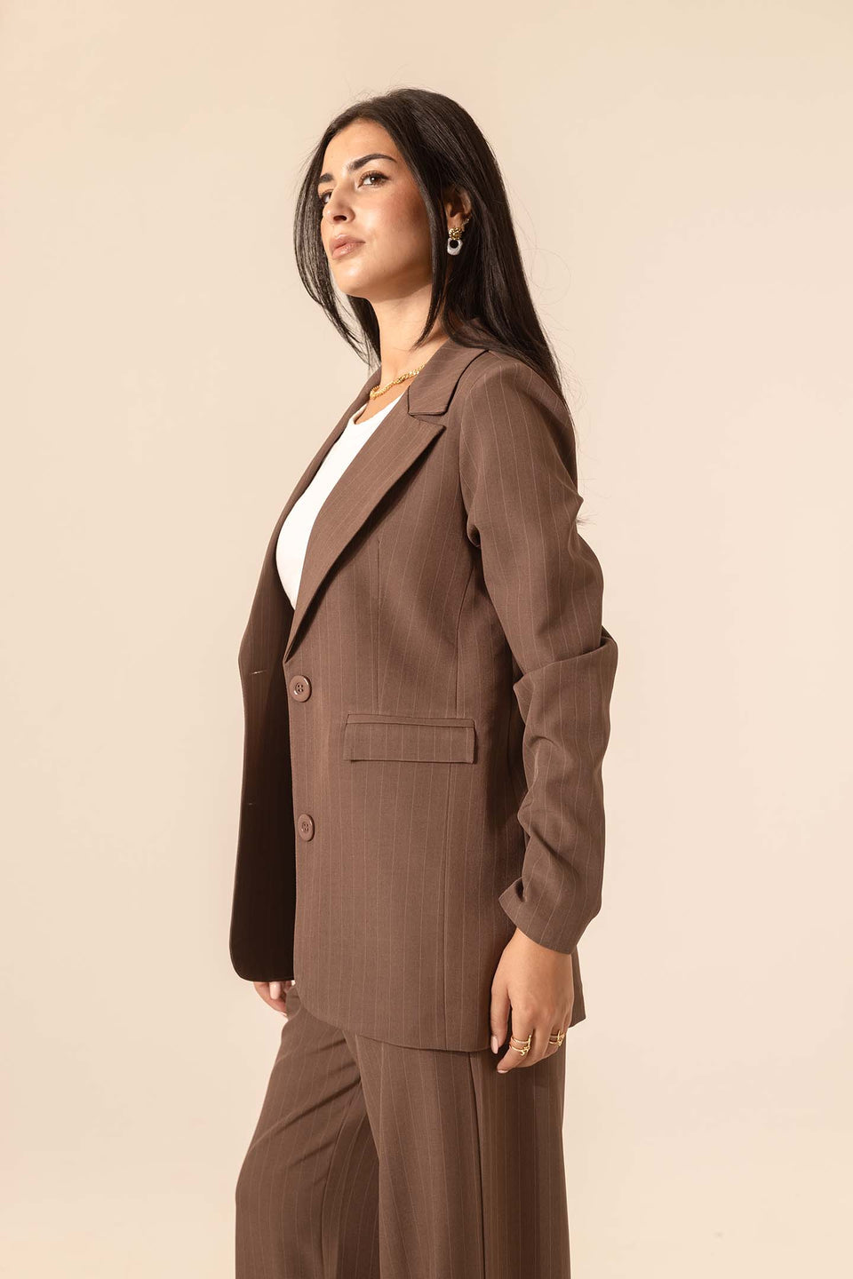 Brown Striped Formal Blazer