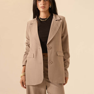 Coffe Striped Formal Blazer