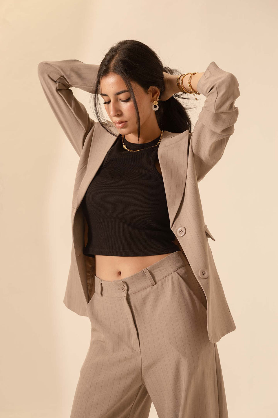 Coffe Striped Formal Blazer