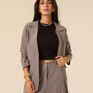 Grey Striped Formal Blazer