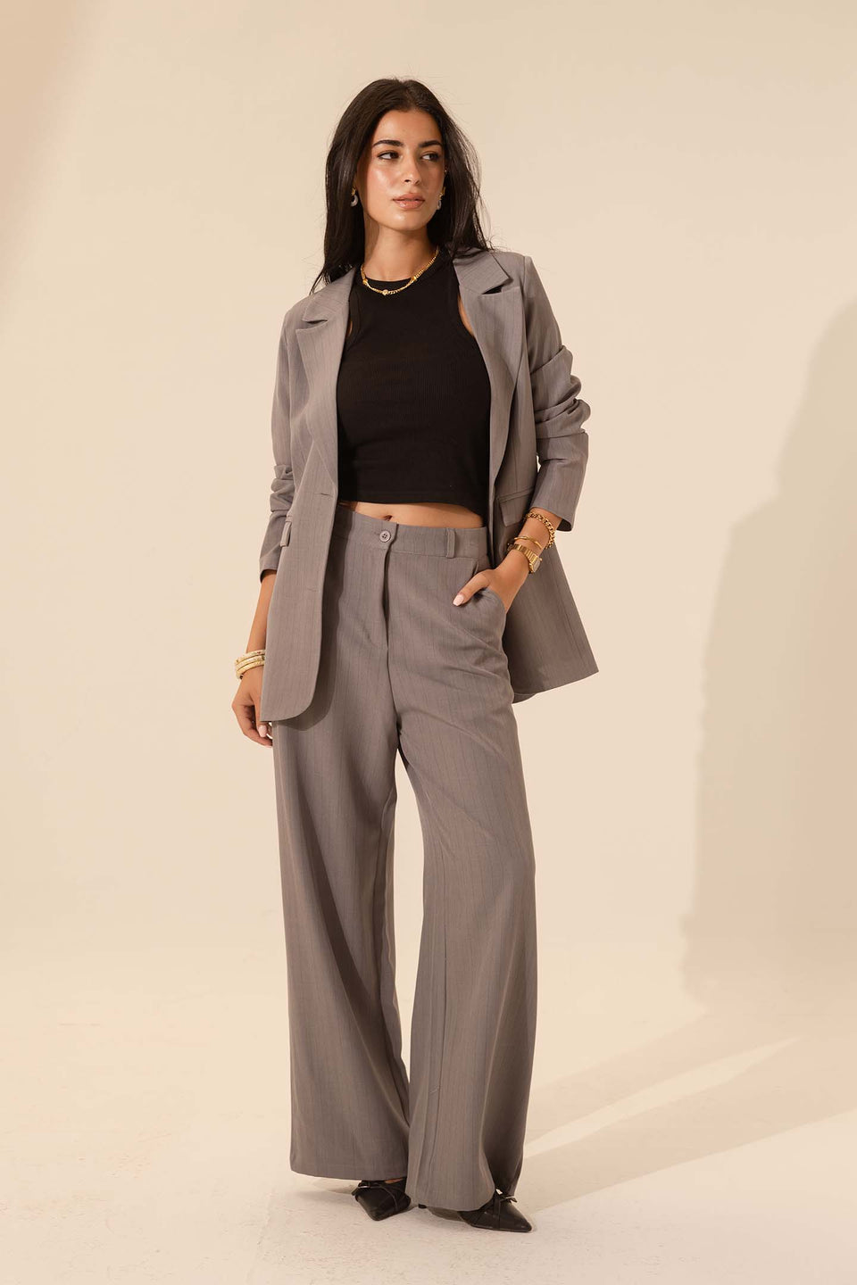 Grey Striped Formal Blazer