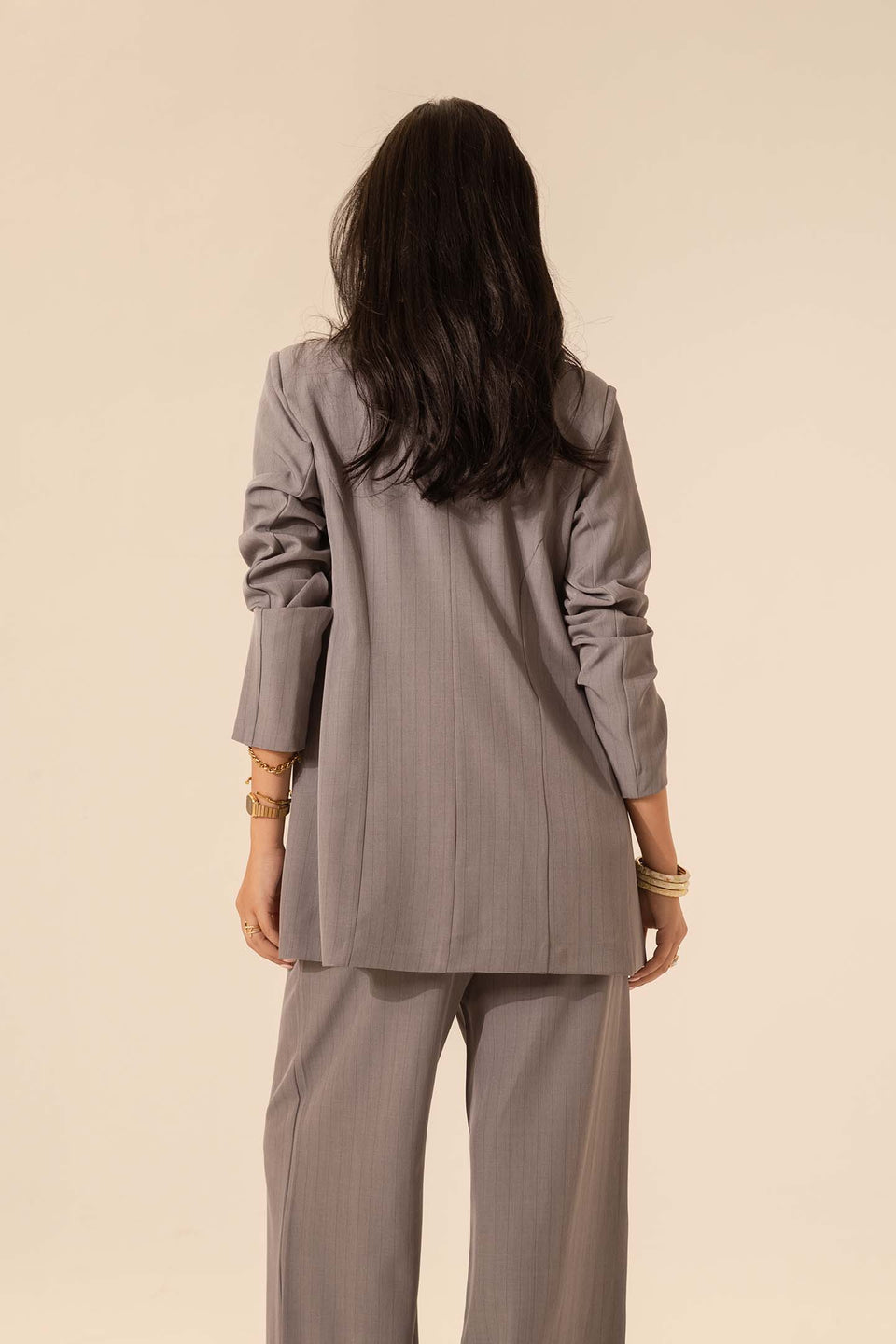 Grey Striped Formal Blazer