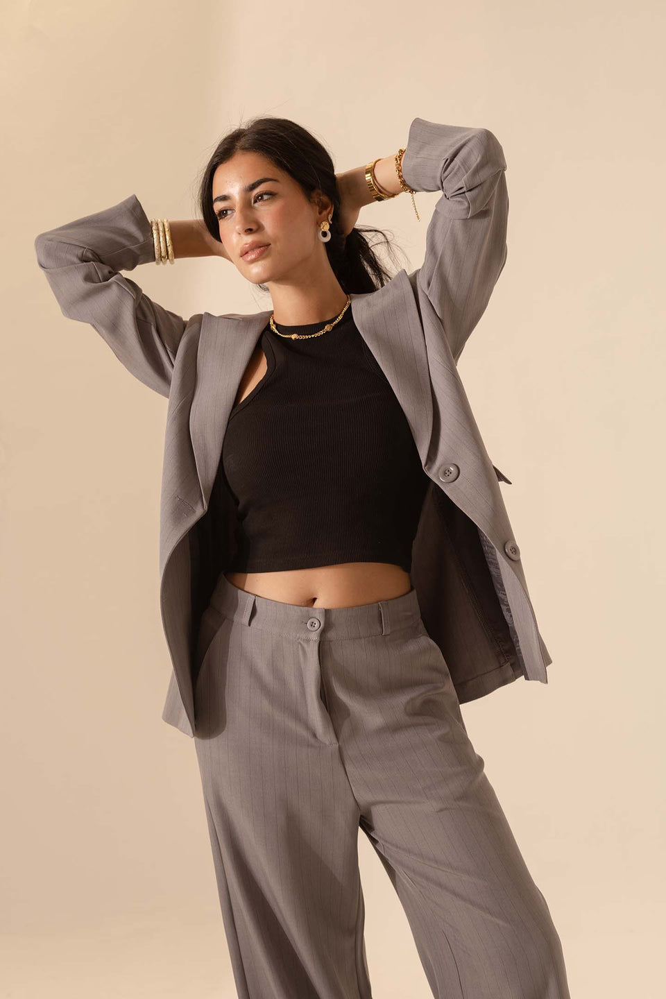 Grey Striped Formal Blazer