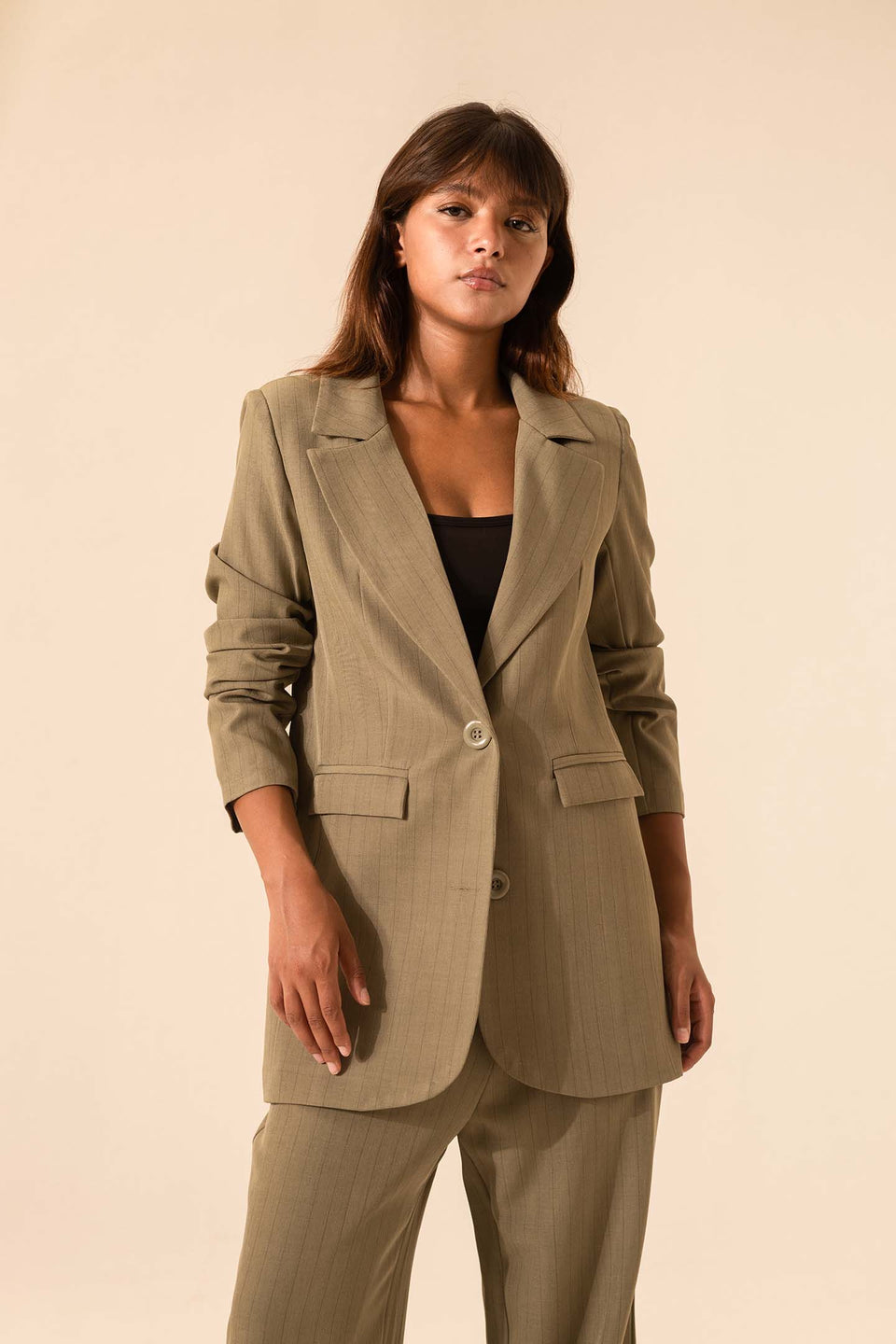 Olive Striped Formal Blazer