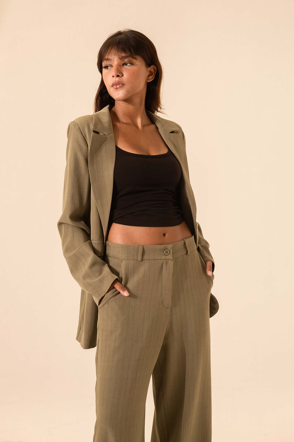 Olive Striped Formal Blazer