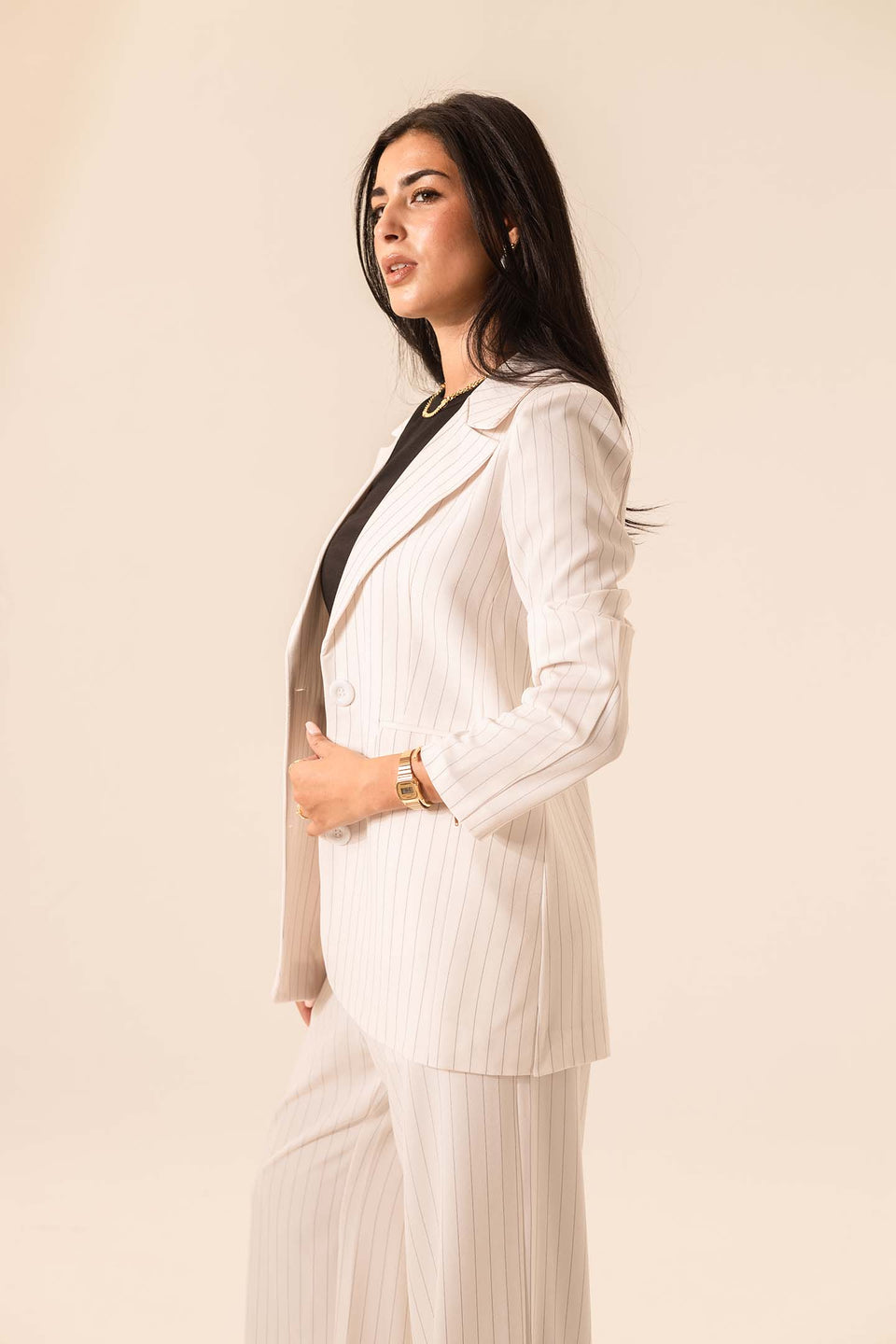 White Striped Formal Blazer