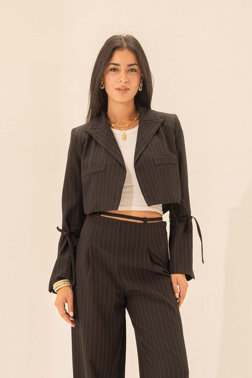 Black Striped Cropped Blazer