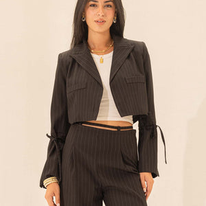 Black Striped Cropped Blazer