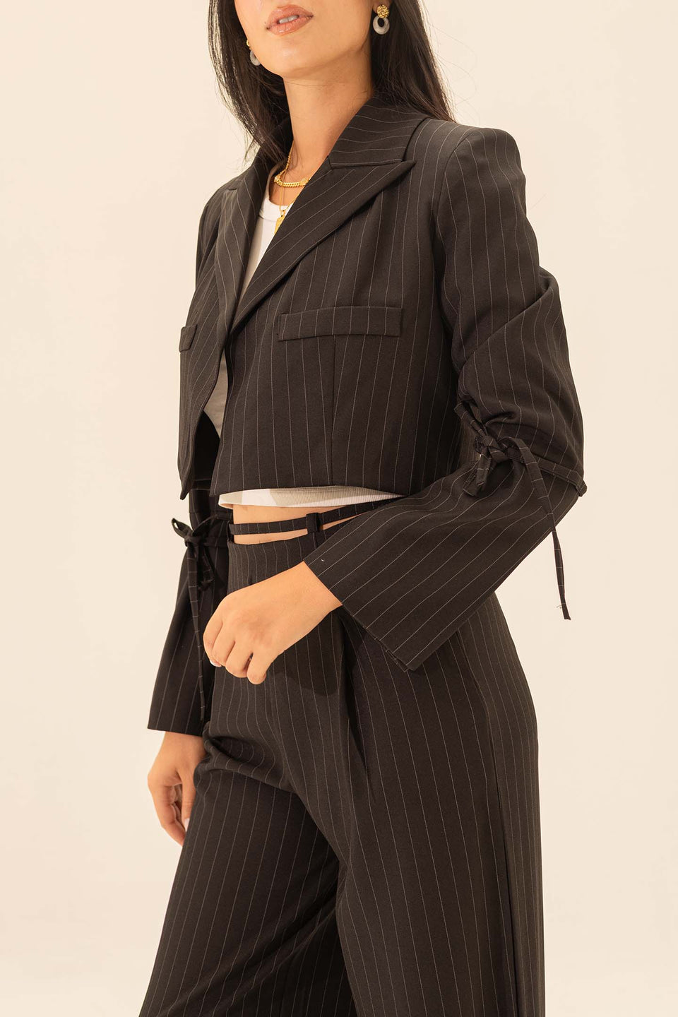 Black Striped Cropped Blazer
