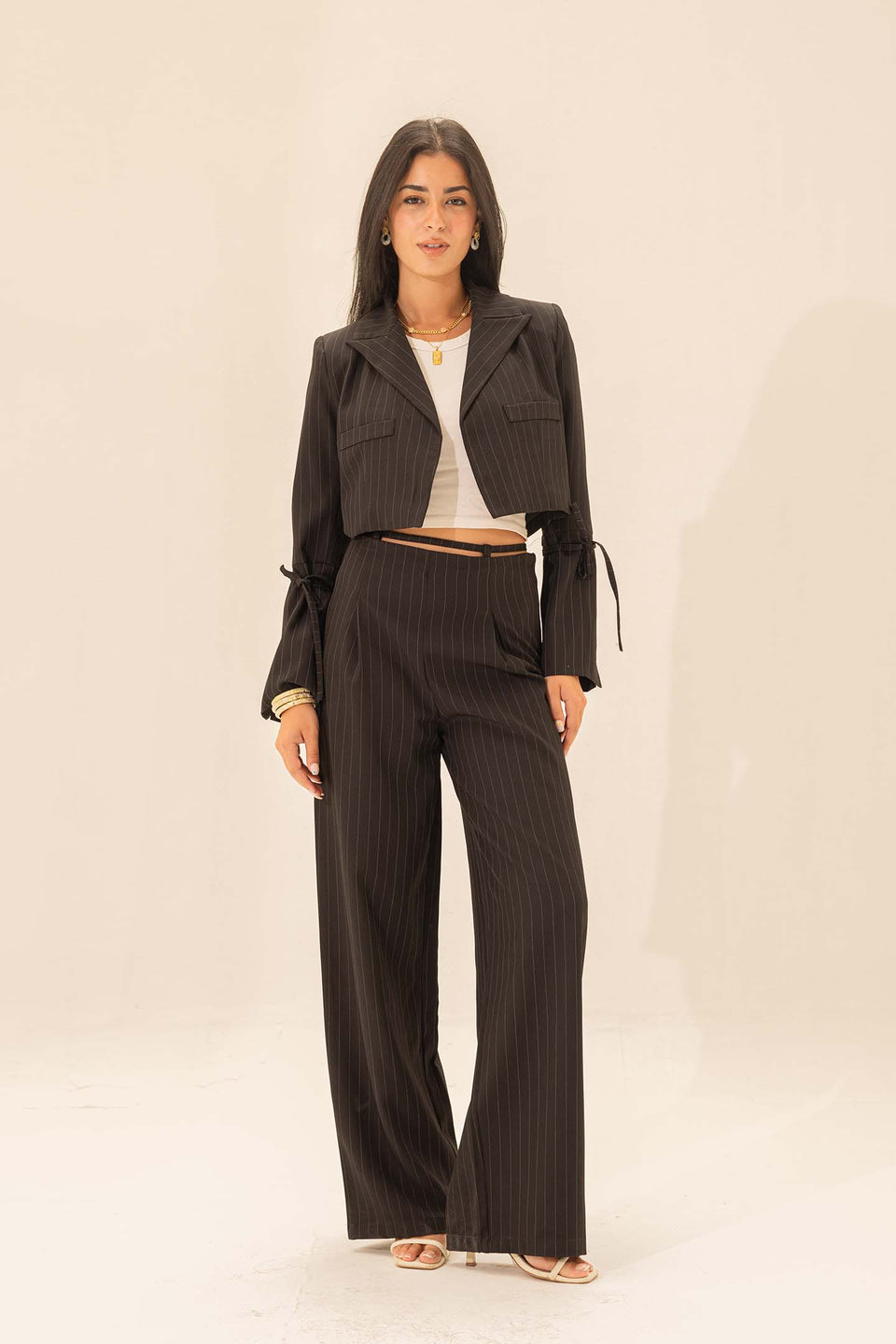 Black Striped Cropped Blazer