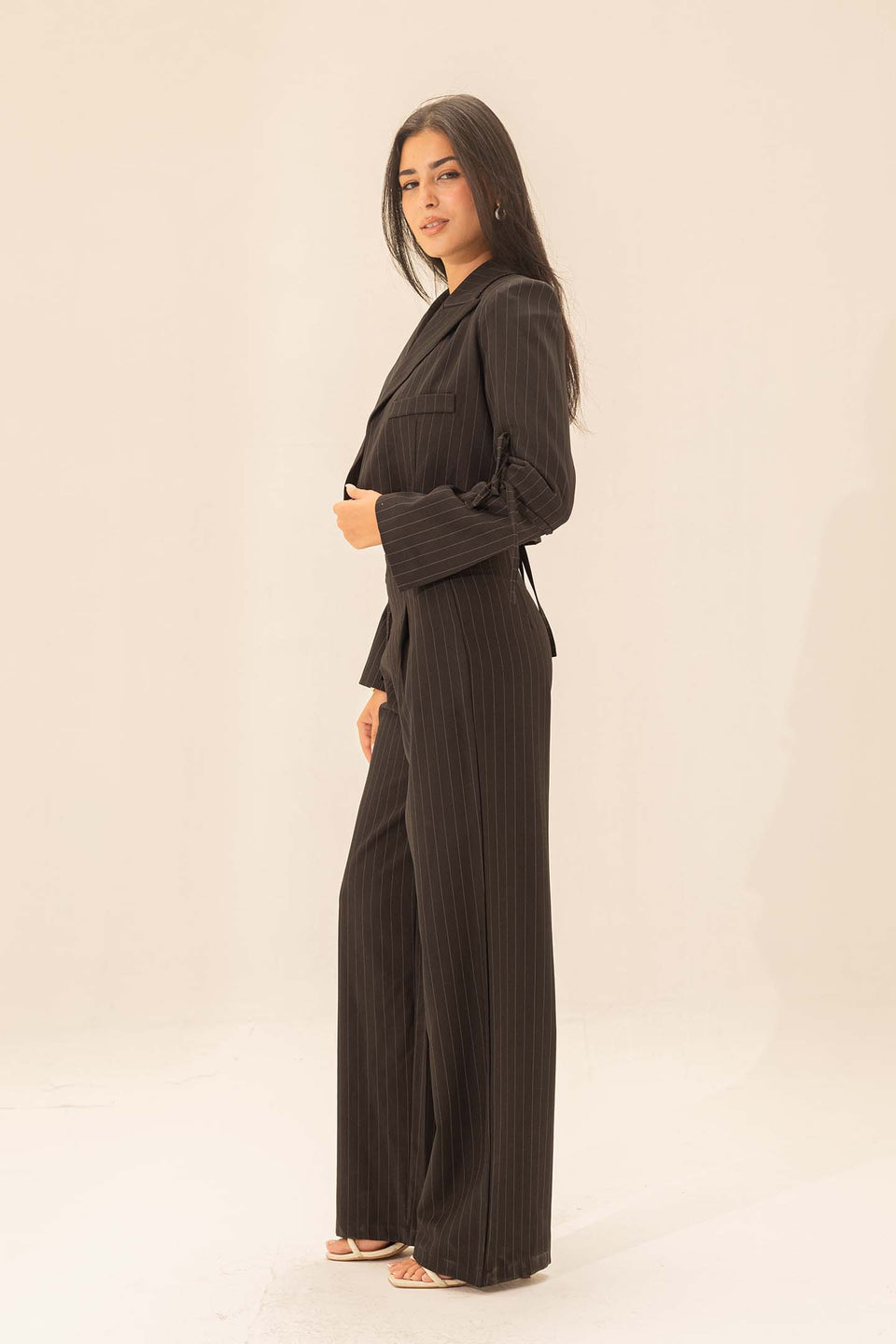 Black Striped Cropped Blazer
