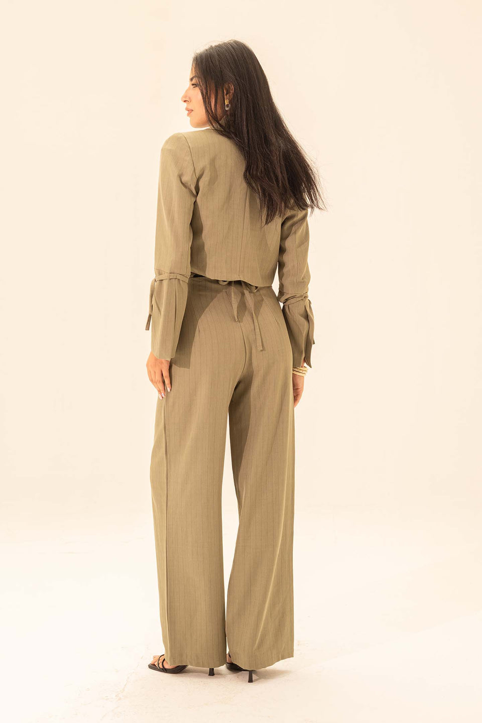 Olive Stiped Cropped Blazer
