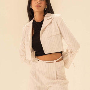 White striped Cropped Blazer