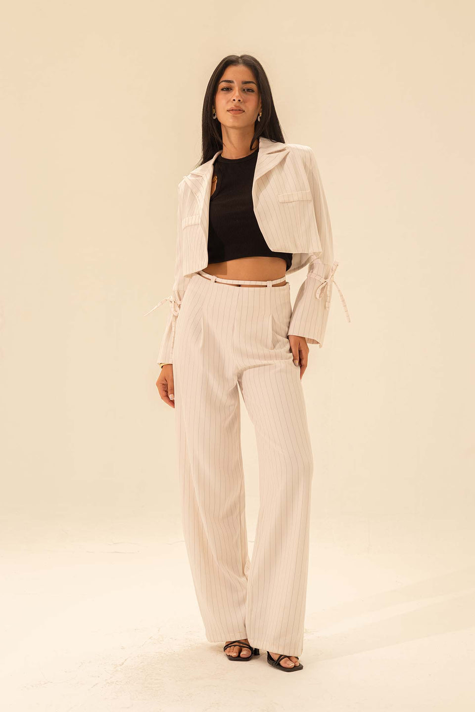 White striped Cropped Blazer