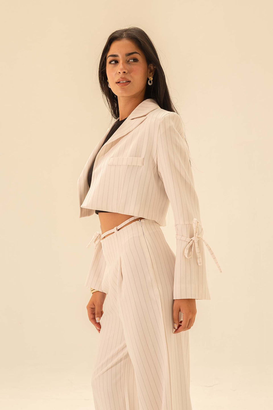 White striped Cropped Blazer