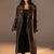 Black Long Faux Leather Leopard Shearling Coat