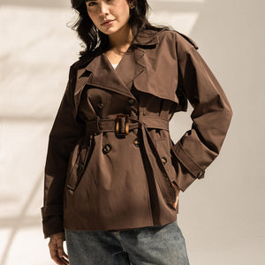 Brown Short Trench Coat with Belt