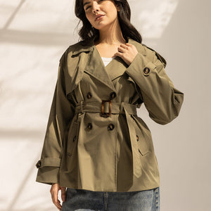 Olive Short Trench Coat with Belt