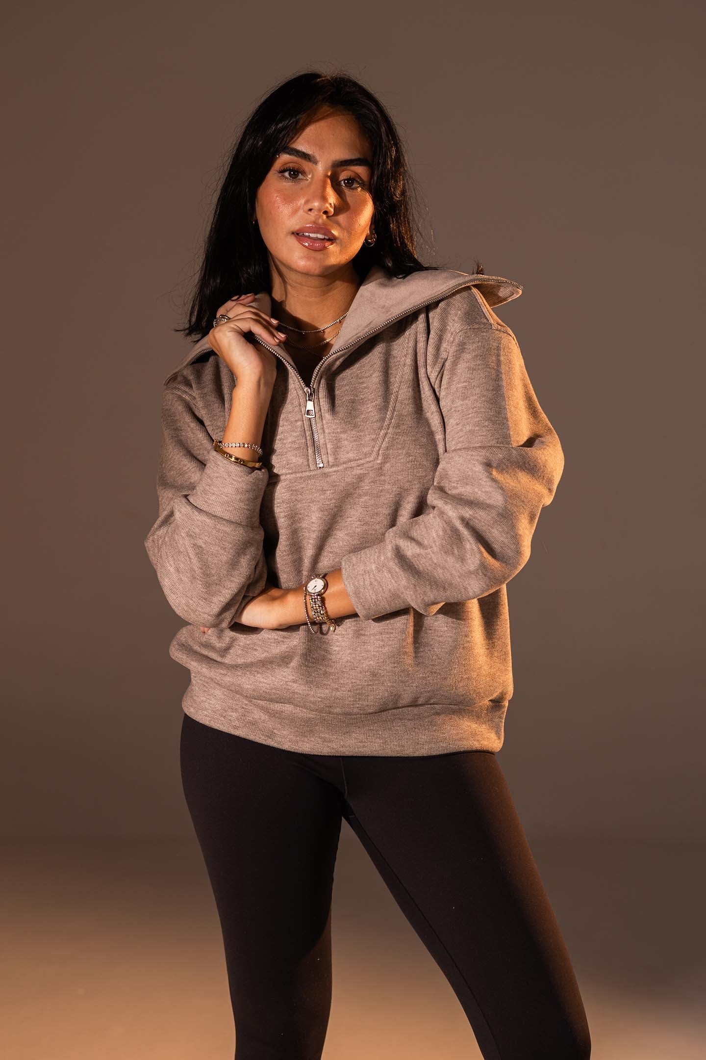 Coffe Half-Zip Knit Sweater