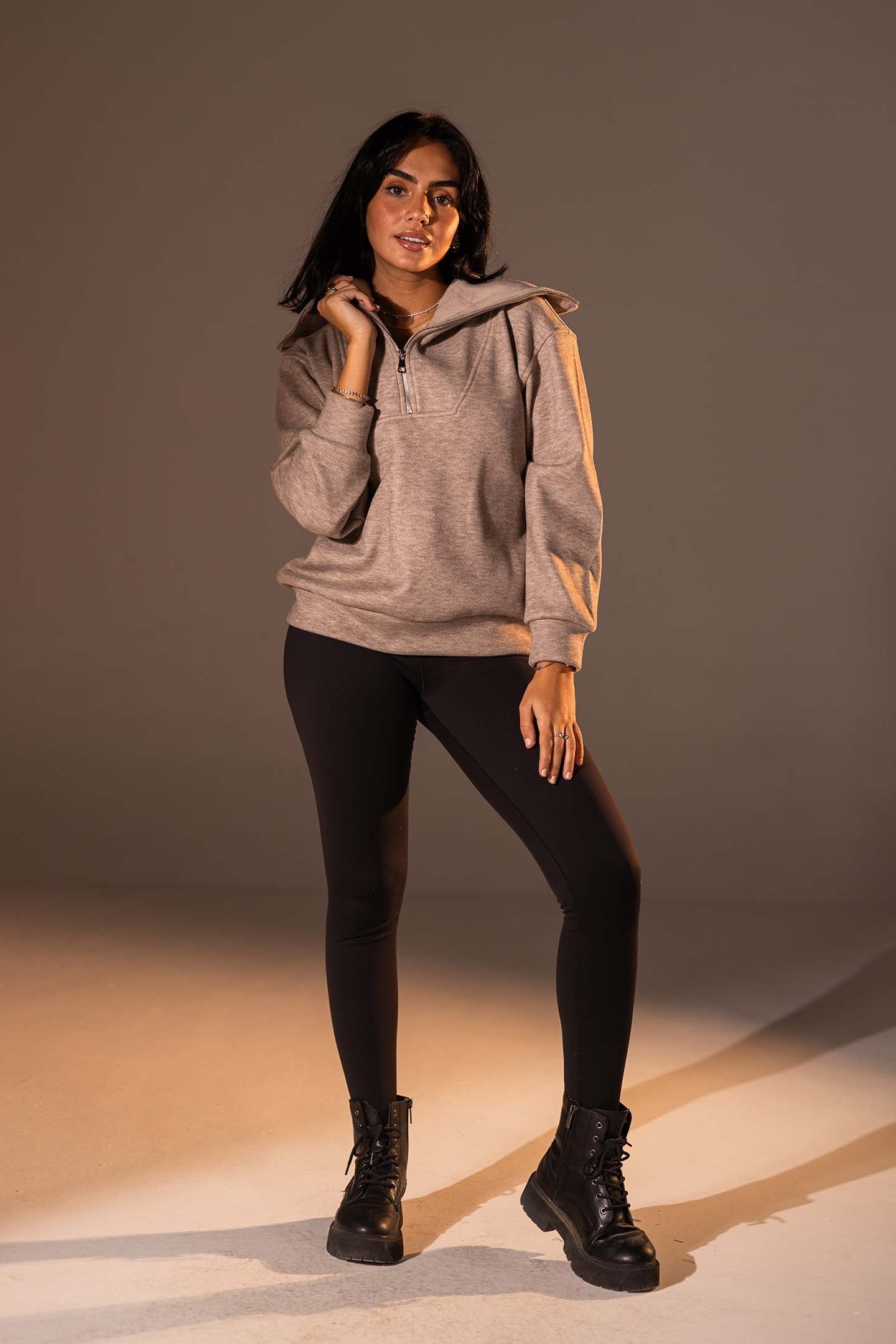 Coffe Half-Zip Knit Sweater