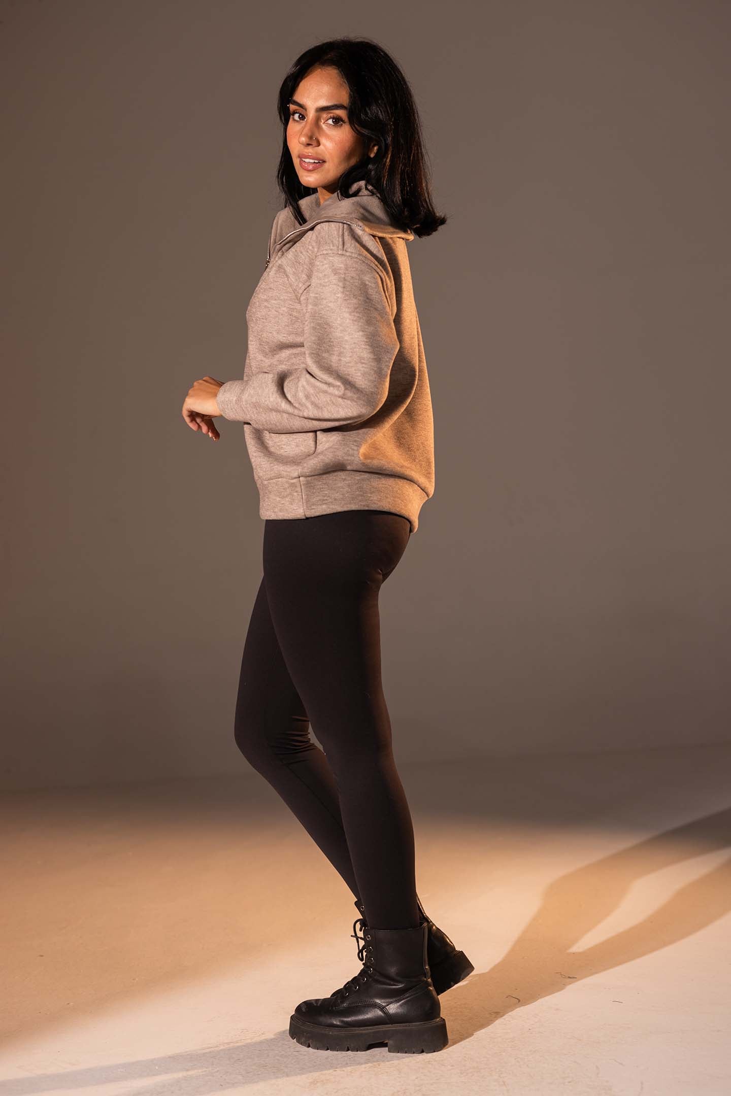 Coffe Half-Zip Knit Sweater