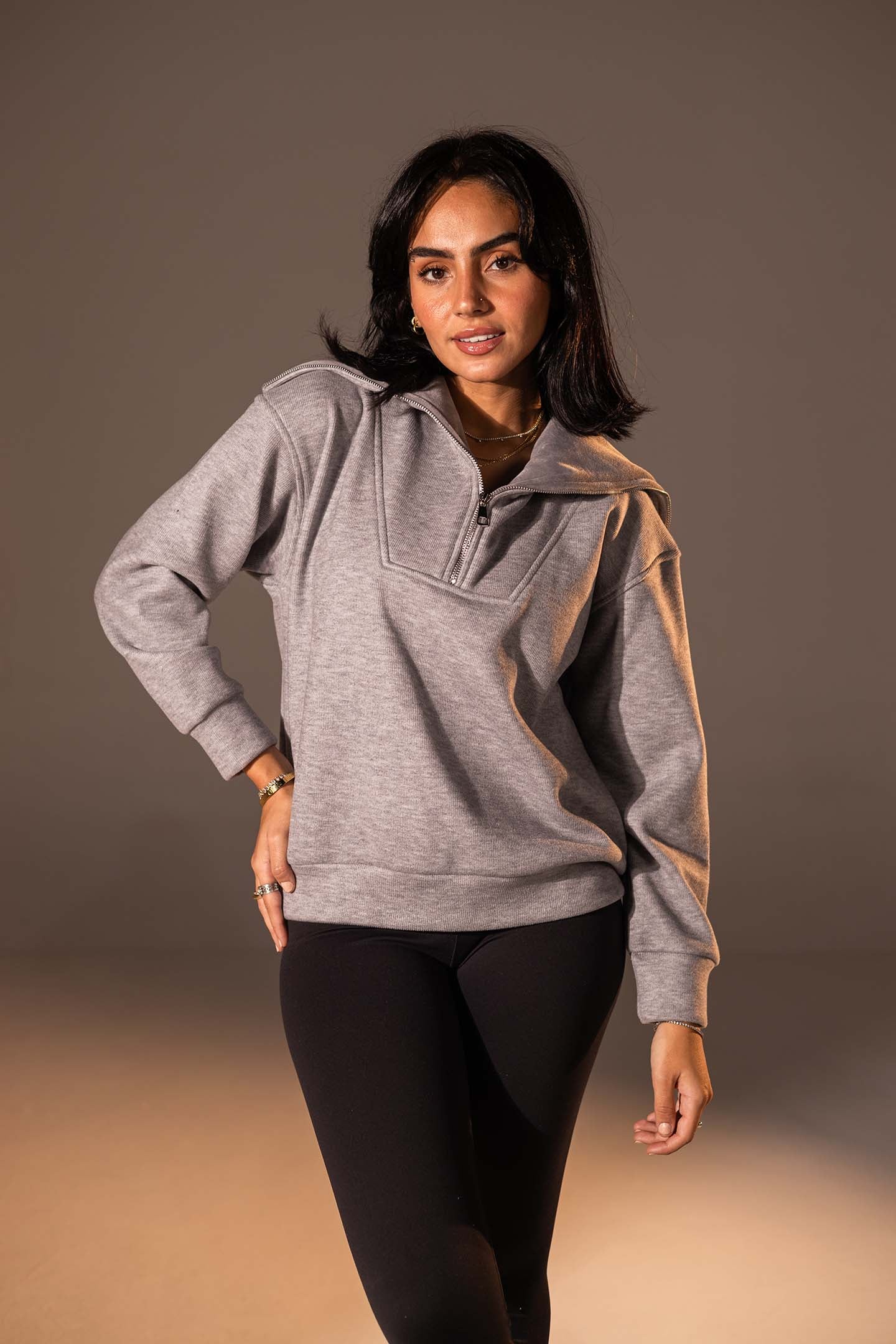 Grey Half-Zip Knit Sweater