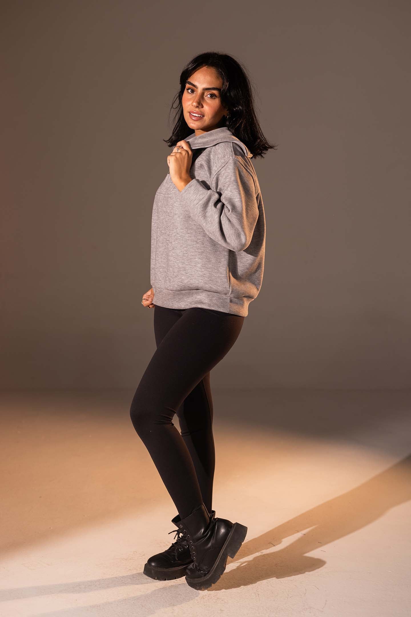 Grey Half-Zip Knit Sweater