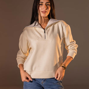 Off White Half-Zip Knit Sweater