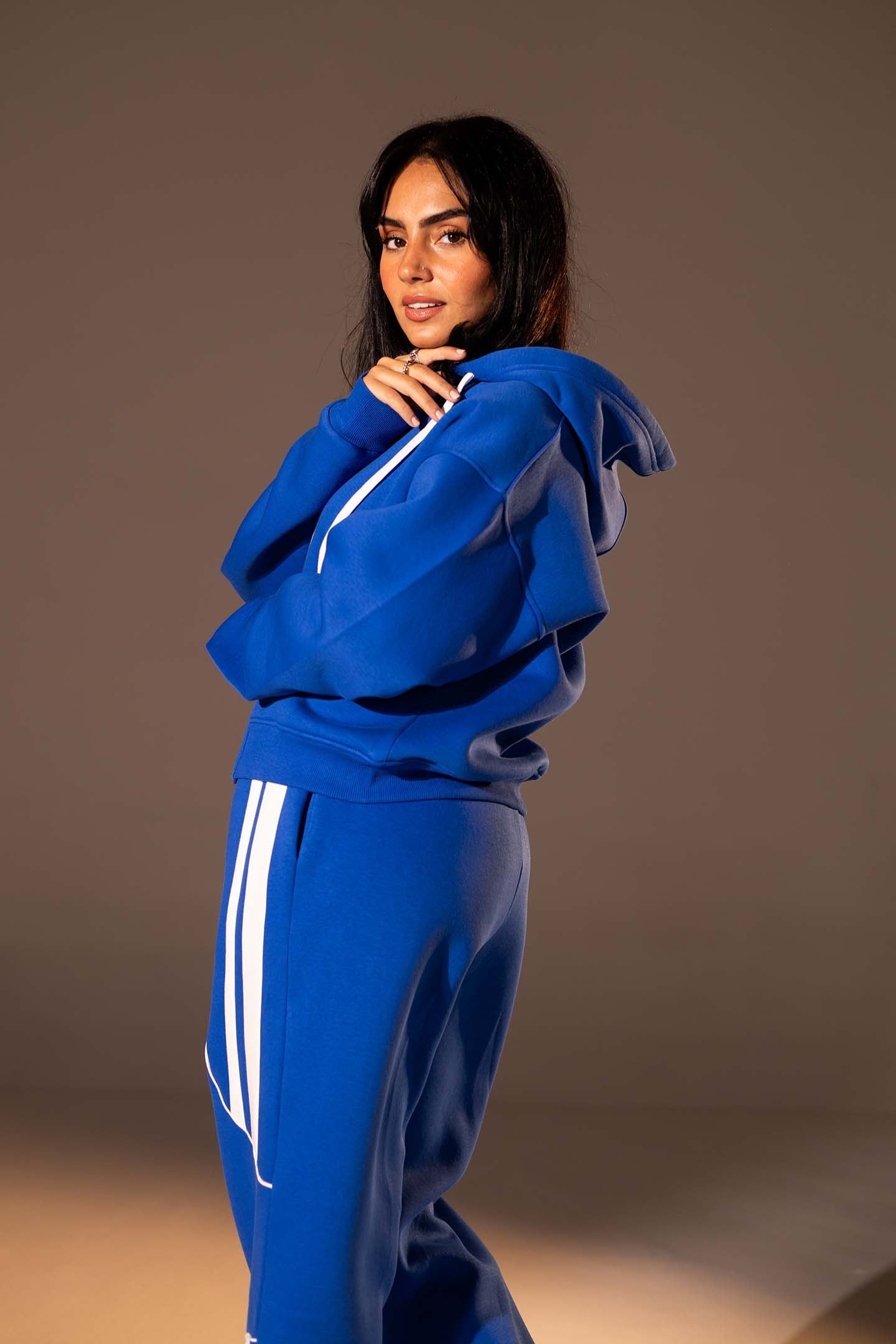 Blue Wide-Leg Set with White Curved Stripes