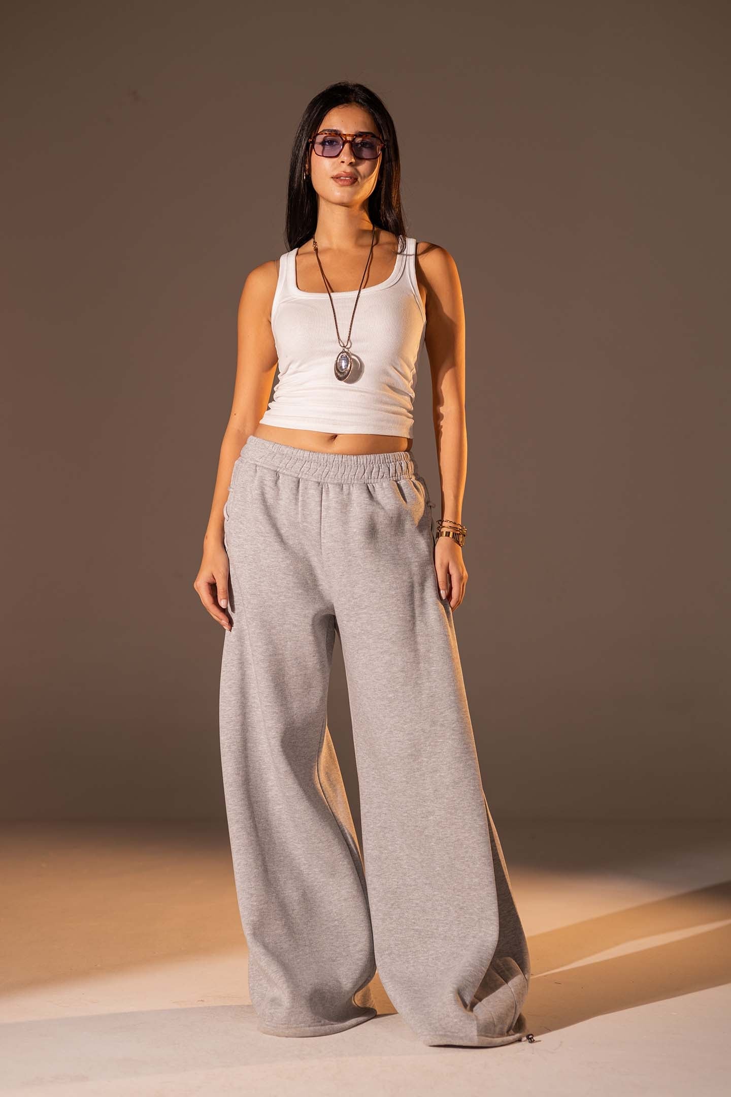 Grey Melton Side Lace-Up Pants