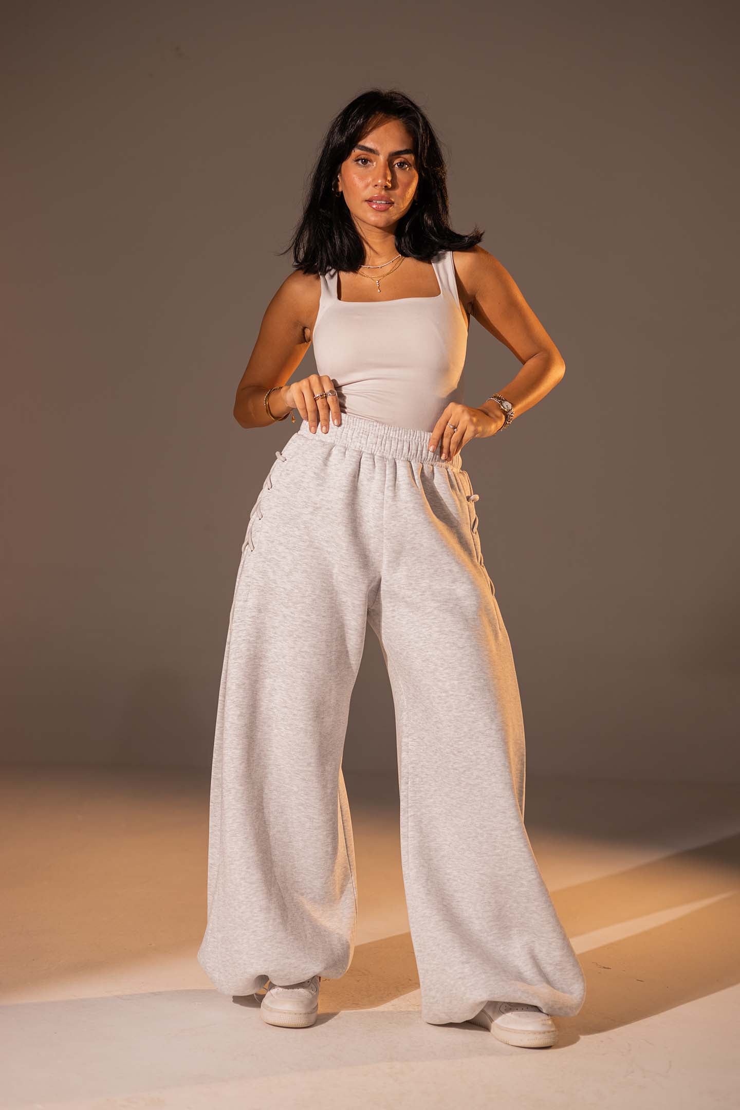 Light Grey Melton Side Lace-Up Pants