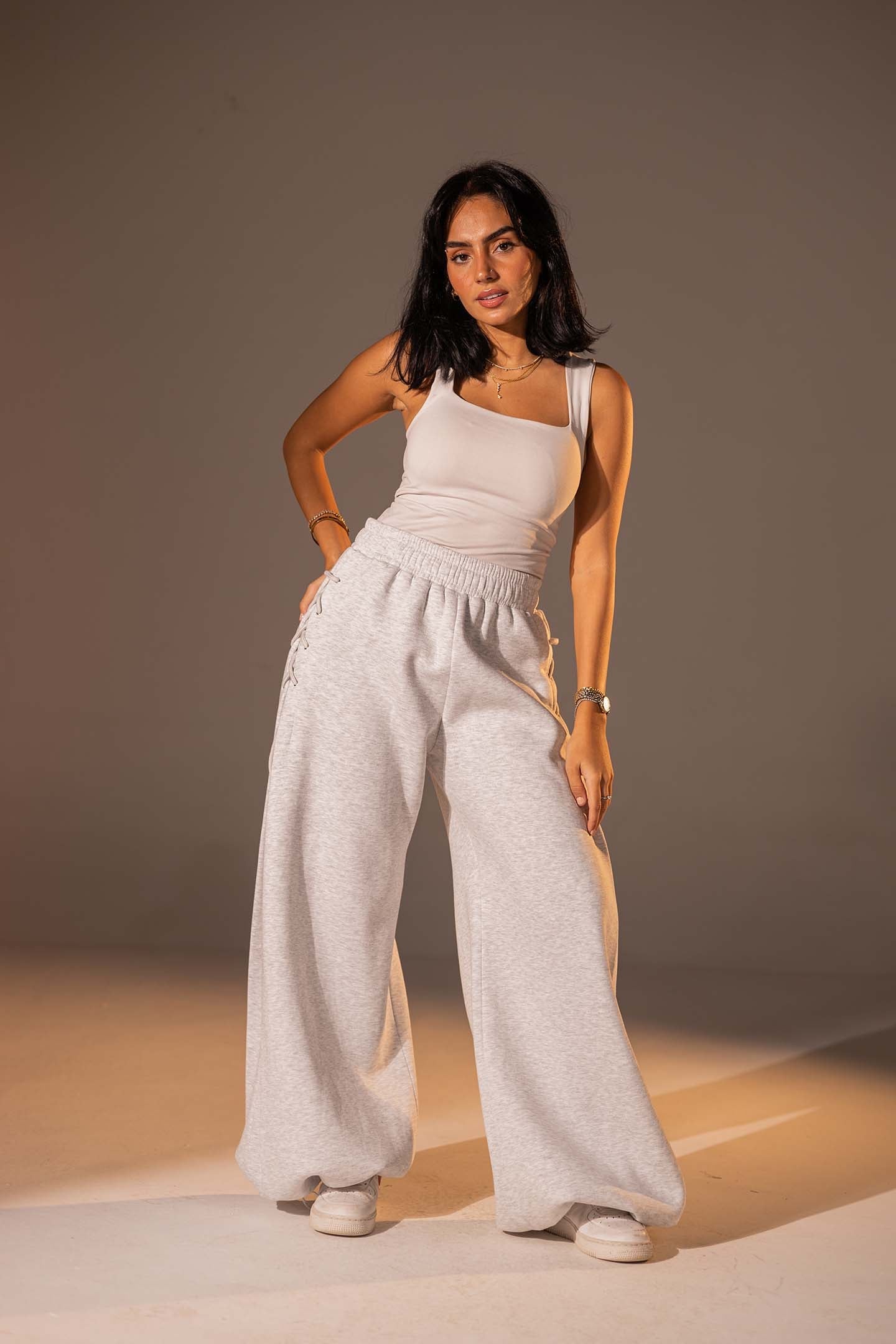 Light Grey Melton Side Lace-Up Pants