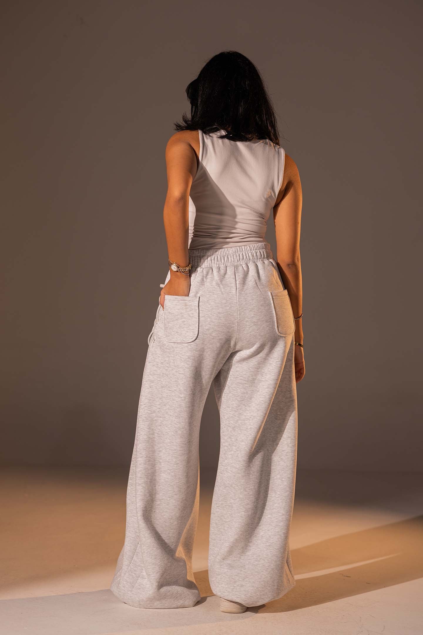 Light Grey Melton Side Lace-Up Pants