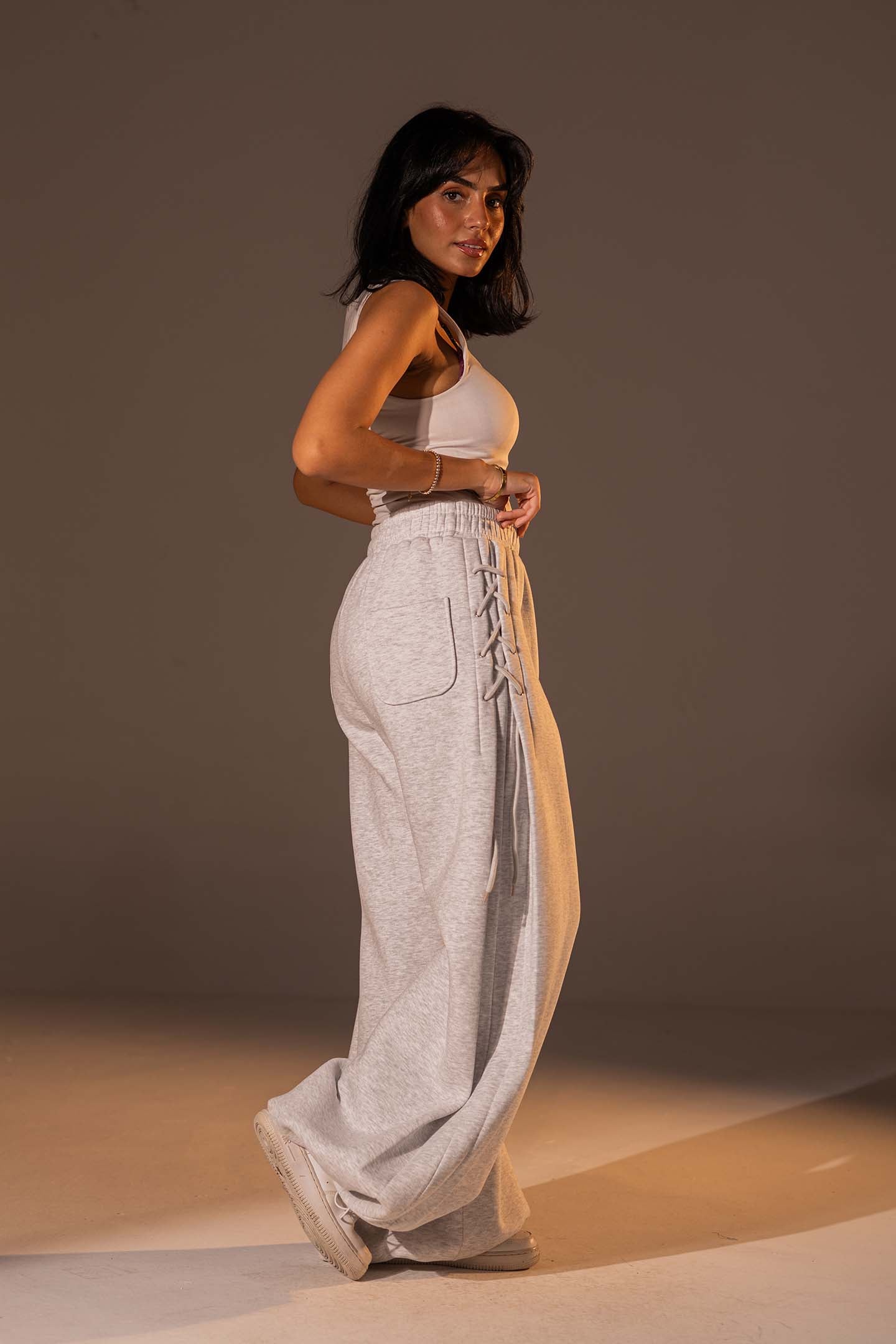 Light Grey Melton Side Lace-Up Pants