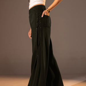 Olive Melton Side Lace-Up Pants