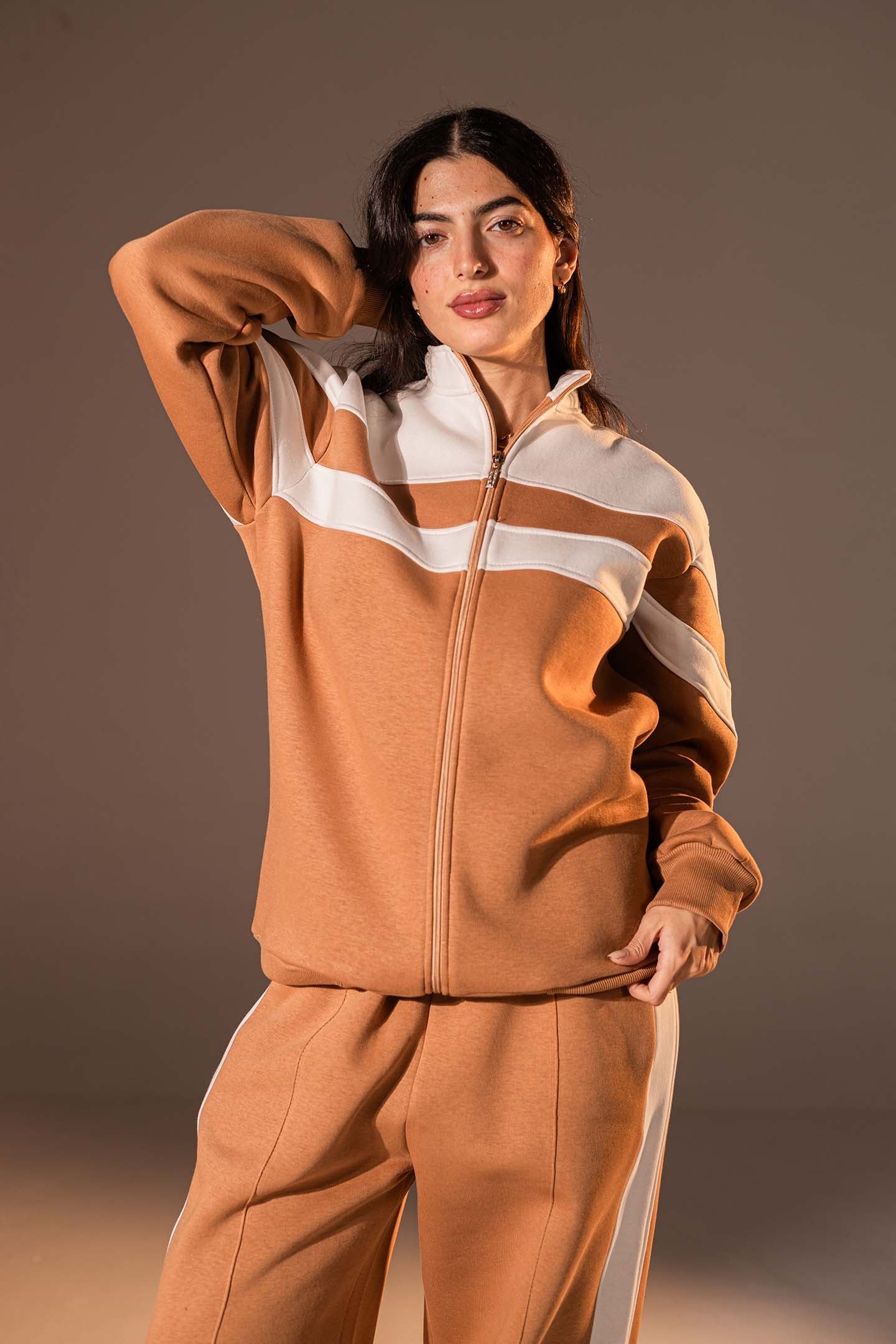 Camel Cozy  White Panels Co-Ord Set