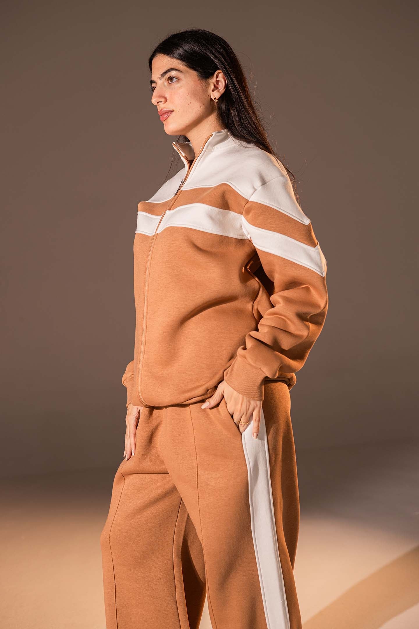 Camel Cozy  White Panels Co-Ord Set