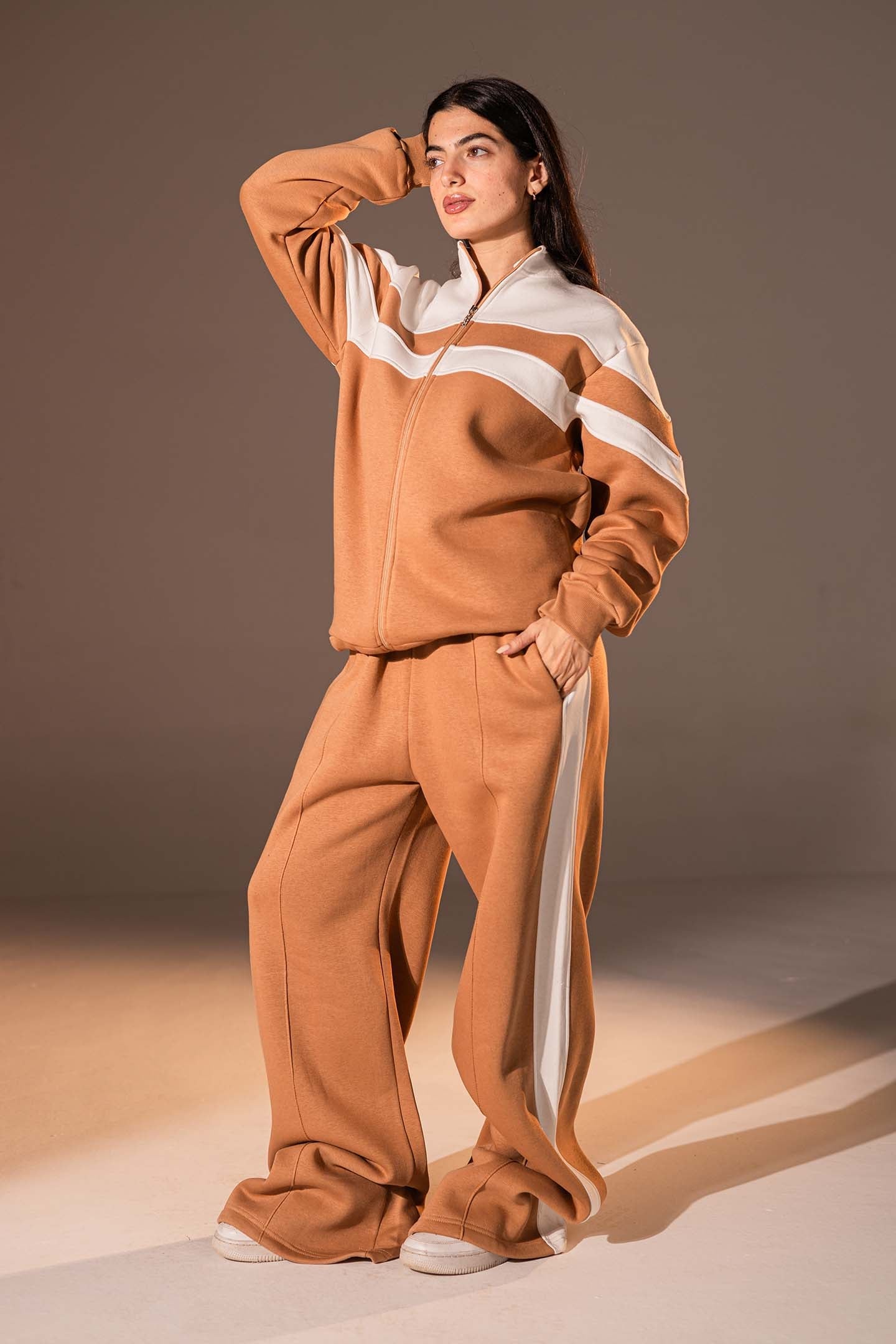 Camel Cozy  White Panels Co-Ord Set